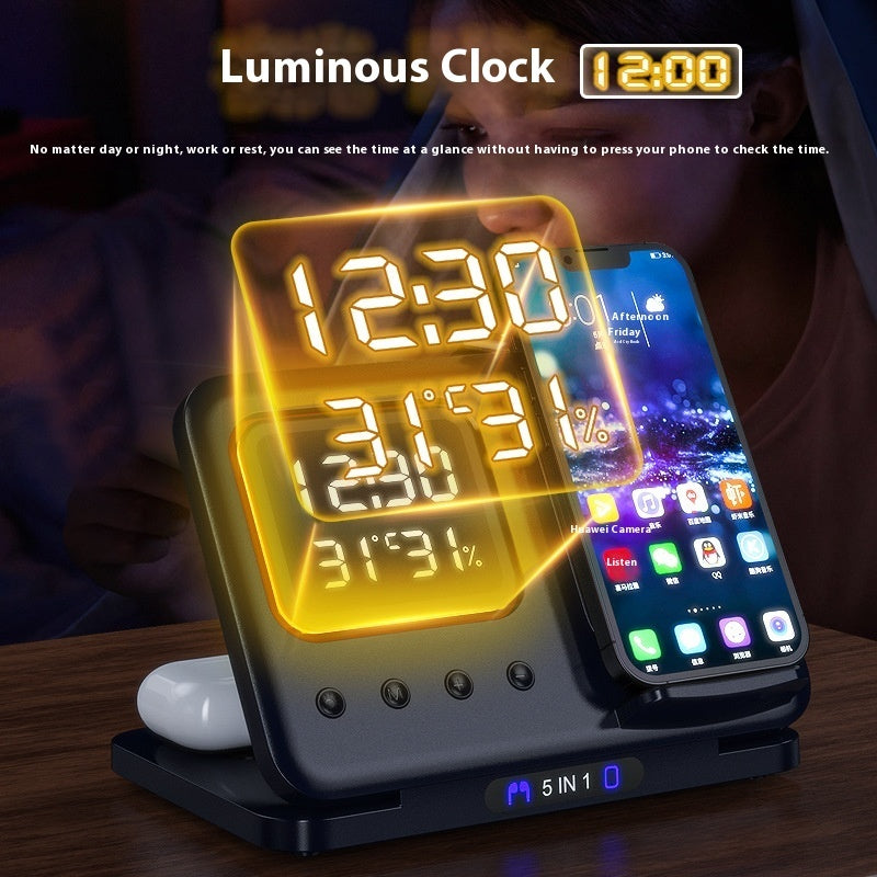 15W Wireless Chargers Stand 5 In1 LED Digital Alarm Clock