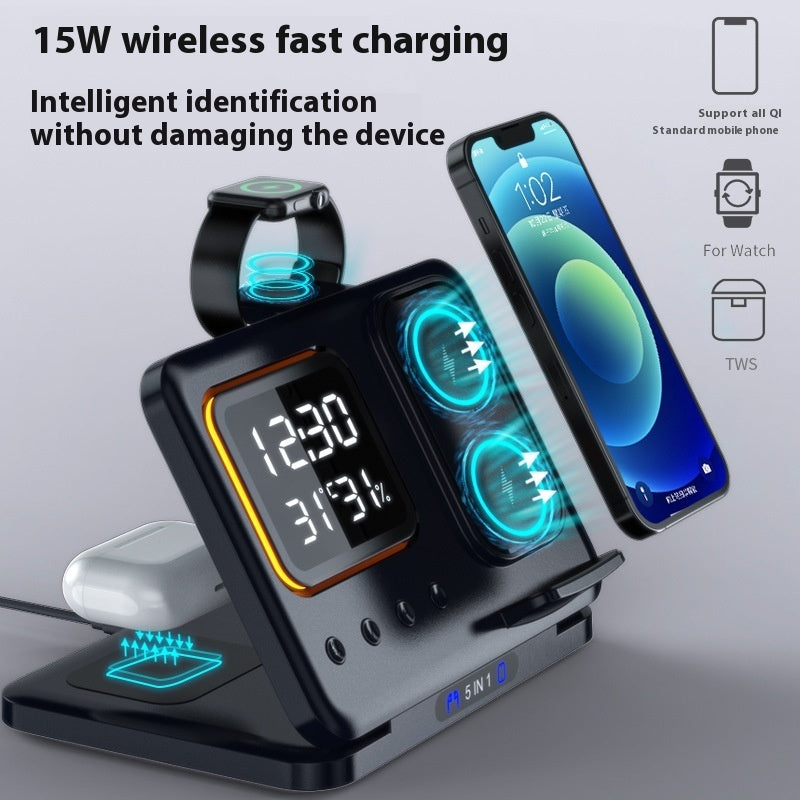 15W Wireless Chargers Stand 5 In1 LED Digital Alarm Clock