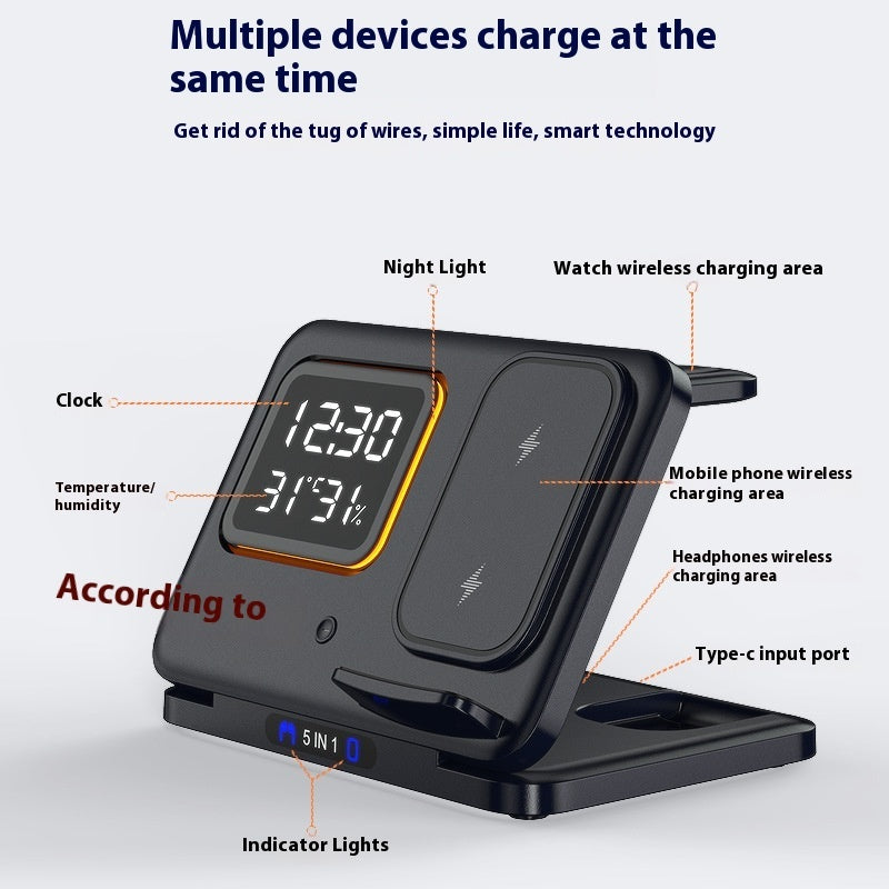 15W Wireless Chargers Stand 5 In1 LED Digital Alarm Clock