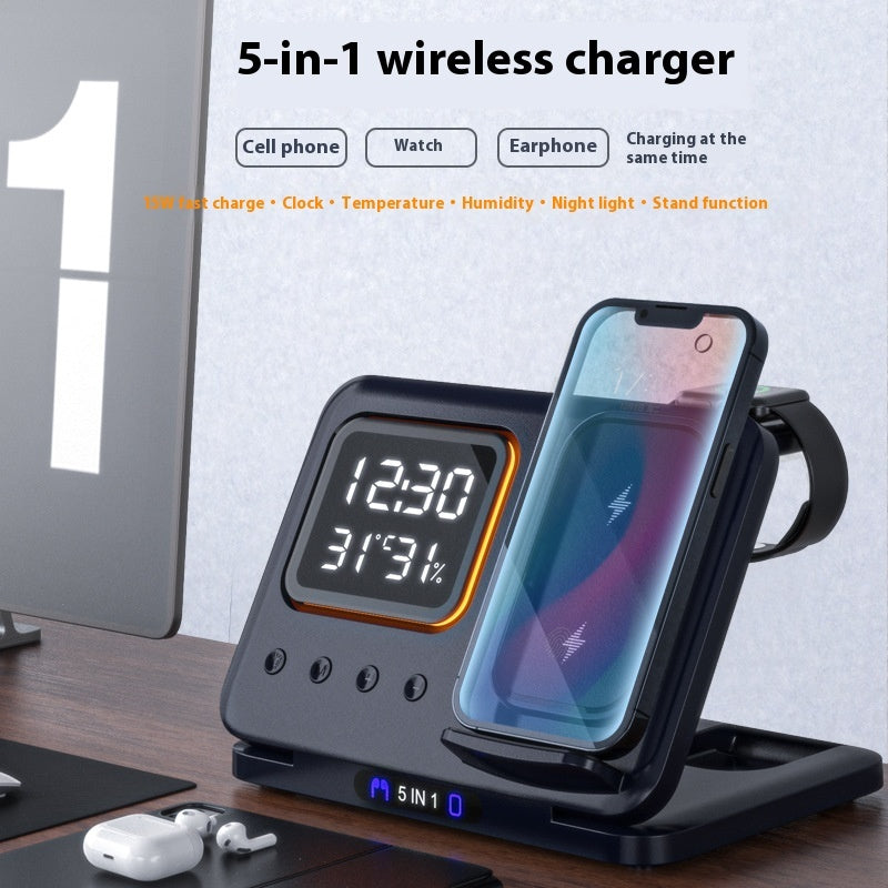 15W Wireless Chargers Stand 5 In1 LED Digital Alarm Clock